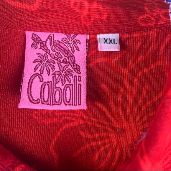 Cabali Men Hawaiian Shirt Red XXL Hibiscus Floral Cruise Tropical Short Sleeves - Picture 2 of 4